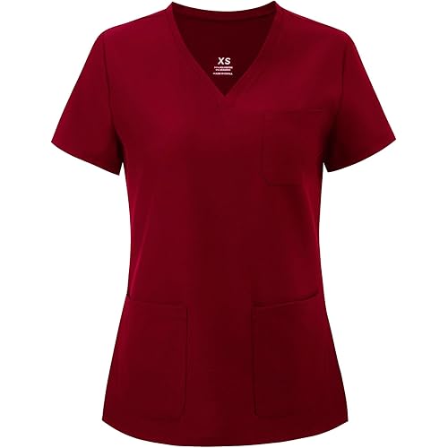 COZYFIT Medical Scrub Tops for Women - Soft Stretch,Curved V-Neck Scrub Tops with 3 Pockets