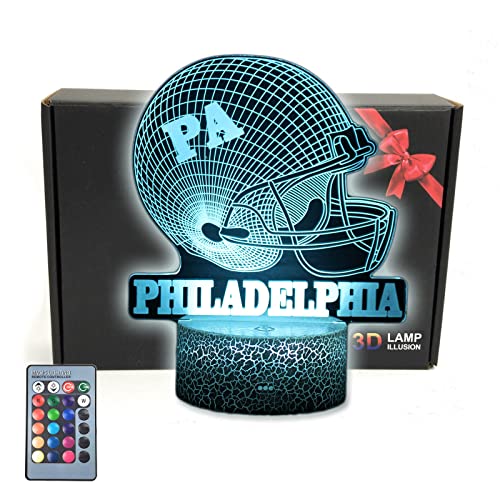 Tripro Football Team Helmet Shape 3D Illusion Bedroom Table Lamp Decor Night Light With 16 Colors & Remote Control Decorations Gifts For Dad,Boys,Girls,Teens,Kids (Philadelphia) #TOP3