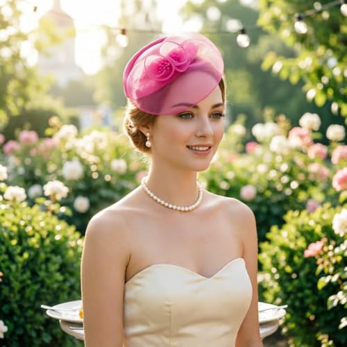 Image of DRESHOW Fascinators Hat Feather Headband Women's Fascinators Tea Party Headwear with Clip Flower Head Band for Girls & Women