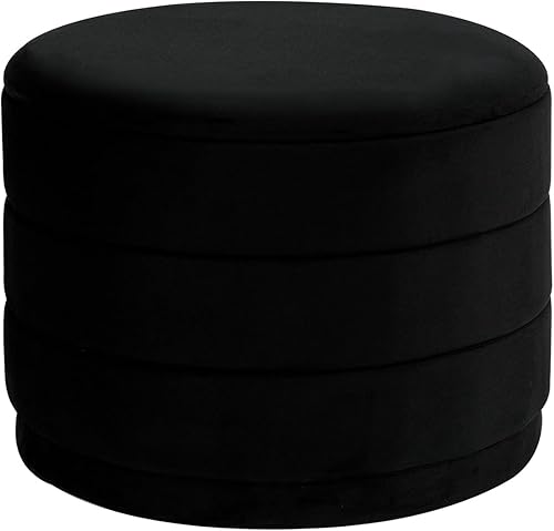 Otomana redonda de terciopelo de 23 pulgadas con tapa reversible, reposapiés acolchado suave y almacenamiento oculto, bandeja de tapicería grande