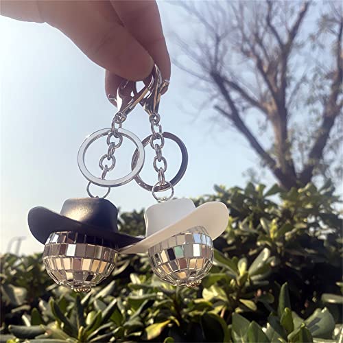 COLORFUL BLING Disco Ball Keyring Decoration Mini Cowboy Hat Halloween Party Decoration College Cowgirl Shiny Accessories3