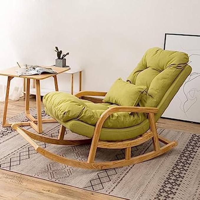 UJJAINI Tufted Rocking Chair Olive Green Beige - Image 3