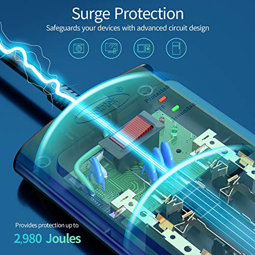Power Strip, Bototek Surge Protector 6 Ft Cord,12 Outlets And 4 Usb Ports (1 Usb-C, 3 Usb-A), 6 Ft Pd Extension Cord For Home, Office, And More (2980 Joule) #TOP1