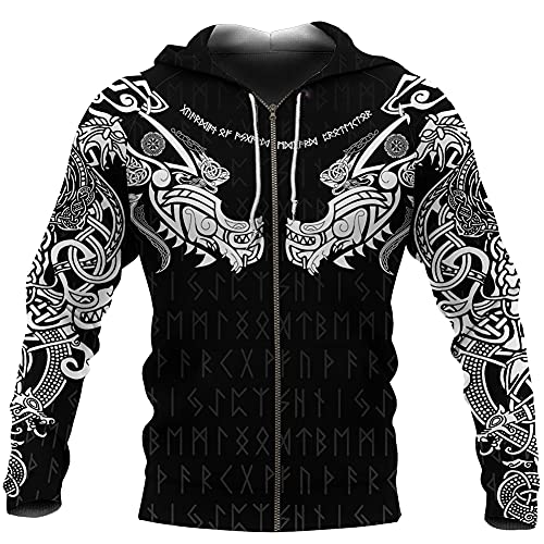 Sweat à capuche Viking homme impression 3D Fenrir aux finitions biker