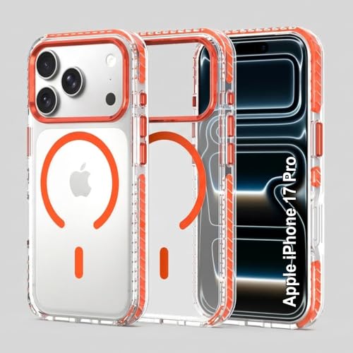 Image of Zapcase Crystal Clear Back case for iPhone 17 Pro | PC Back | TPU Bumper with Inner Rubber Grip | Metal Camera Guard Bezel | Metal Buttons | Scratch Resistant Cover | 2 Layer Edge Protection | Orange