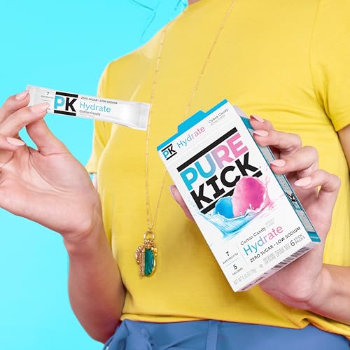 Image of Pure Kick Hydration Singles To Go Drink Mix, Cotton Candy, Includes 12 Boxes with 6 Packets in each Box, 72 Total Packets