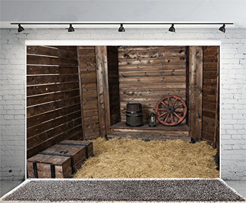 Leowefowa Vinyl 9X6Ft Old Barn Backdrop Autumn Straw Vintage Wheel Lantern Gloomy Bucket Rustic Stripes Wood Plank Photography Background Kids Adults Photo Studio Props #TOP3
