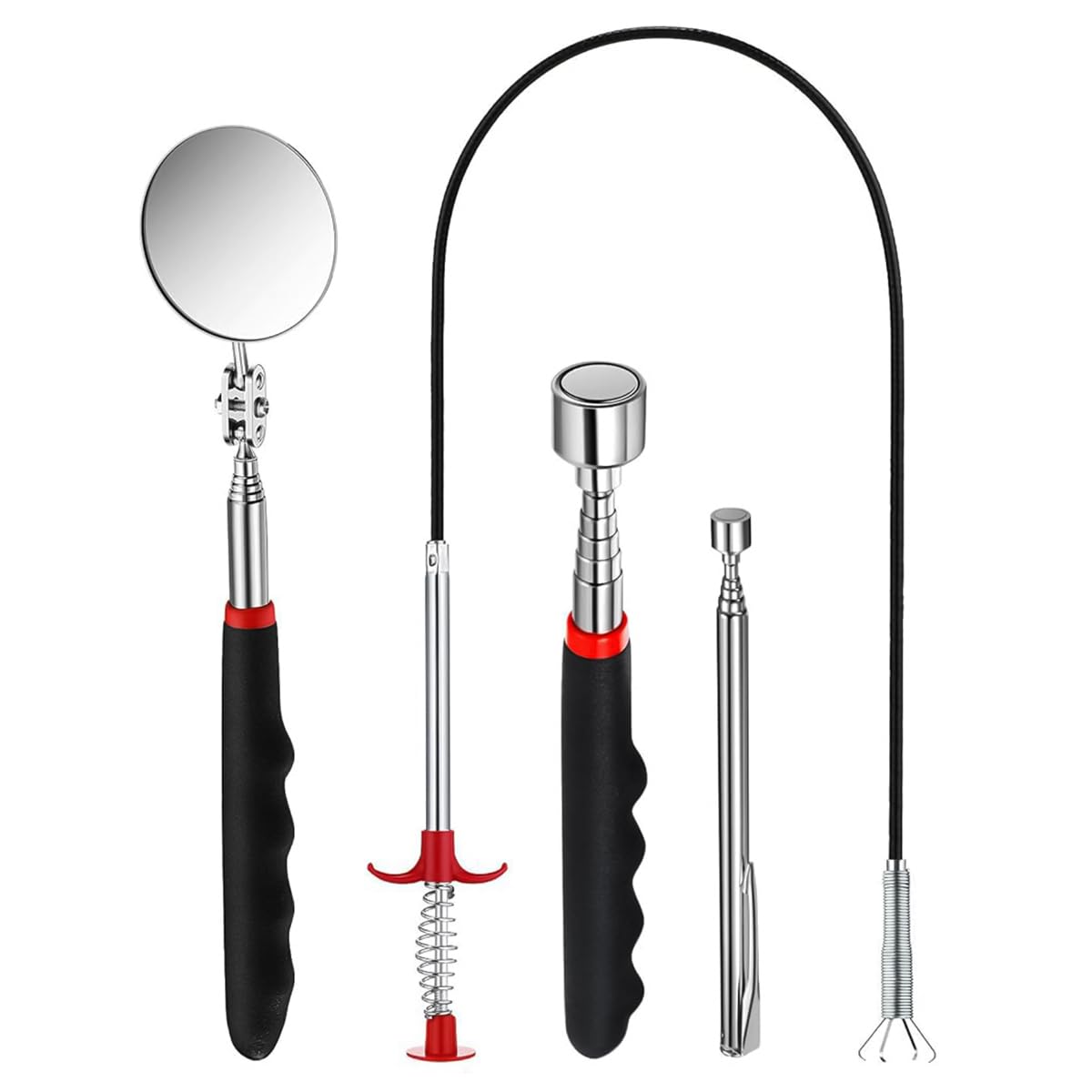 HASTHIP® Magnetic Pick Up Tools Set of 4Pcs Telescopic Pickup Tools with Flexible Spring Loaded Grabber Tool & Telescopic Inspection Mirror Pocket Magnetic Pickup Sticks with Clip