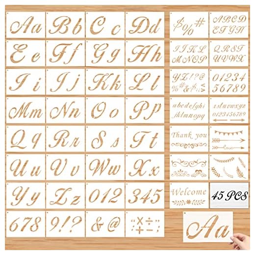45 Pcs Calligraphy Stencils, Letter Number Symbol Reusable Plastic Templates Kits Alphabet Stencils with Upper Lowercase Letter for Arts Crafts Painting on Wood, Wall, Fabric, Chalkboard, Signage
