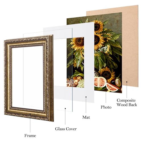 Image of eletecpro 5x7 Vintage Picture Frame, Glass Cover, Bronze Gold, 2-Pack | Display Photo 4x6 with Mat or 5x7 without, Horizontal or Vertical, Tabletop or Wall Decor