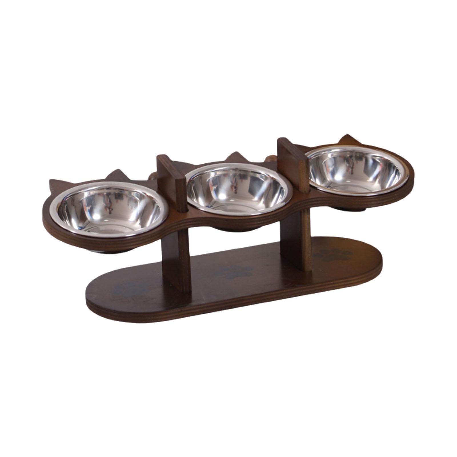 Comedero Elevado para Mascotas con 3 Cuencos de Acero Inoxidable Y Soporte de Madera, Estación de Alimentación para Gatitos Y Perros Pequeños.