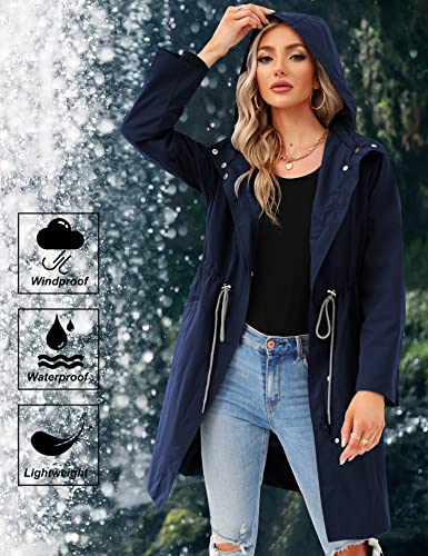 Aoysky Women Waterproof Lightweight Rain Jacket Windbreaker Outdoor Climbing Hooded Long Raincoat Drawstring Waist Jacket #TOP1
