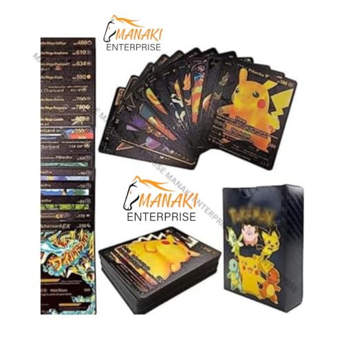 Image of MANAKI ENTERPRISE 55 PCS Black Foil Card Assorted Cards TCG Deck Box - V Series Cards Vmax GX Rare Golden Cards and Common-Rare Mystery Card (Black)