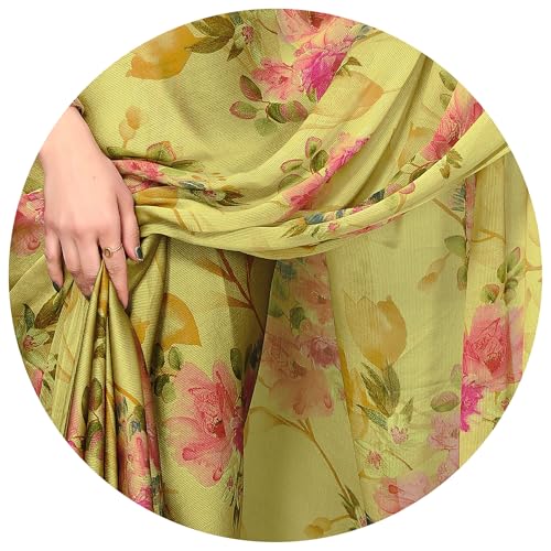 Image of MIRCHI FASHION Women Saree Chiffon Flower Print | Breathable Lightweight Sari for Office and Daily Use with Unstitched Blouse Piece (Available in 30 Styles)