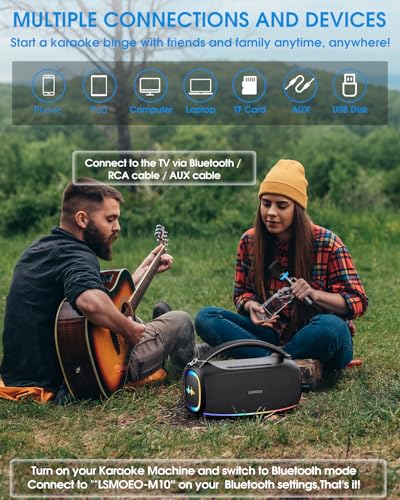 Tragbarer Karaoke Maschine,60W Bluetooth Lautsprecher,IPX7 wasserdicht RGB-Licht 12 Stunden Akku,2 Mikrofon Wiederaufladbarem/tragbarem Trageriemen,PA Anlage Komplettset für Party,Picnic,Outdoor