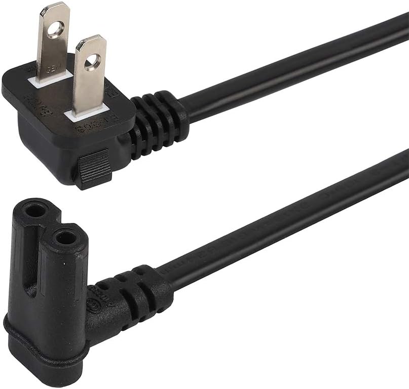 6FT TV Power Cord Right Angle US 2 Prong to IEC 320 C7(Figure 8) Right Angle-Down Angle AC Power Cord, Upward Downward Angled Figure 8 (C7) Replacement Cord for LED LCD TV Monitor Etc