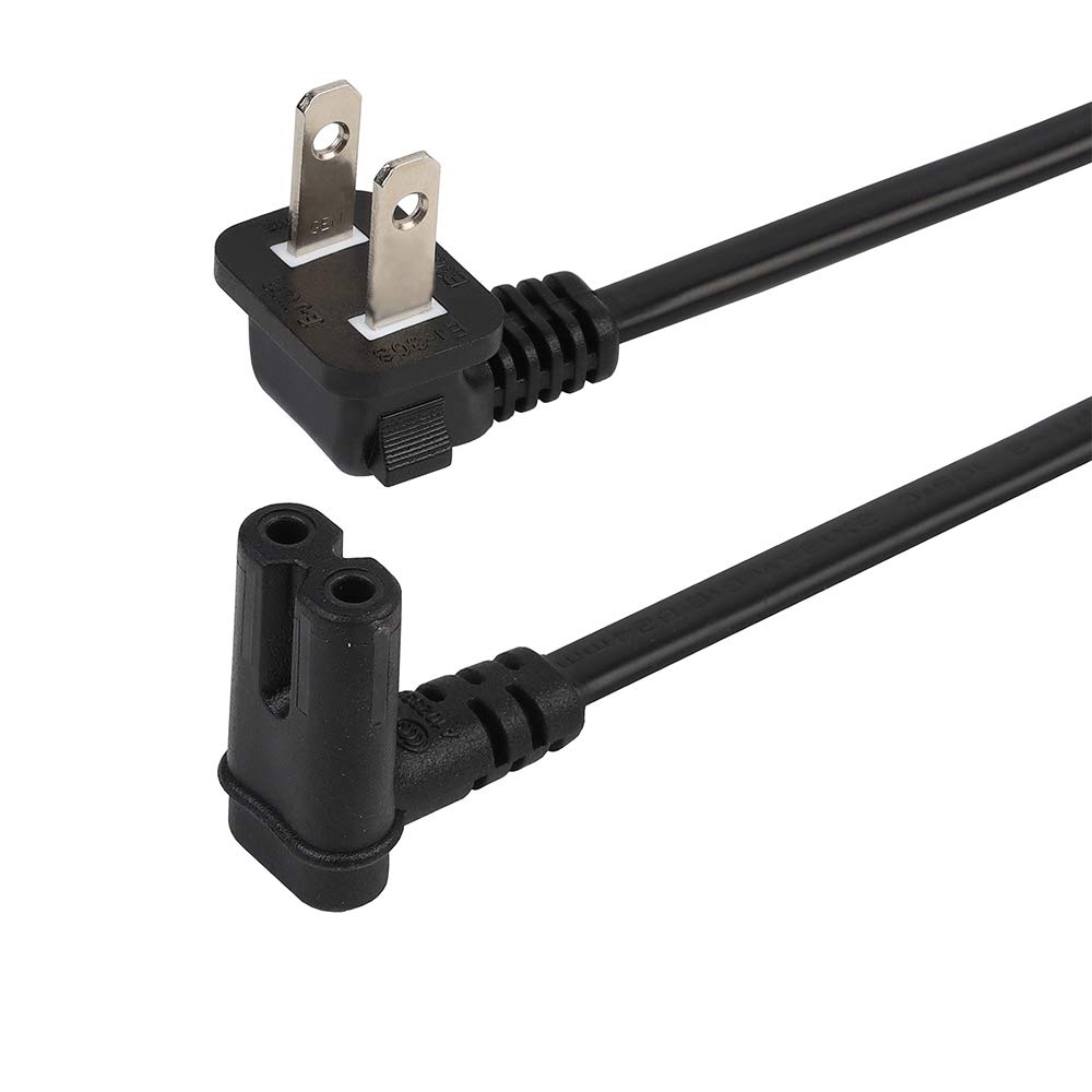 6FT TV Power Cord Right Angle US 2 Prong to IEC 320 C7(Figure 8) Right Angle-Down Angle AC Power Cord, Upward Downward Angled Figure 8 (C7)