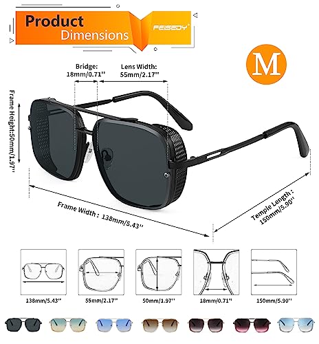 Image of FEISEDY Sunglasses Mens Women Vintage Pilot Square Trendy Metal Steampunk Fishing Driving Sun Glasses B2894