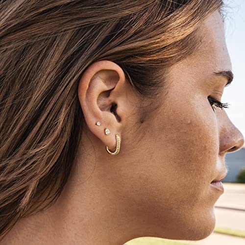 Thick Oval Huggie Earrings | Minimalist Oblong Hoops in .925 Sterling Silver | Paved CZ Chunky Small Hoops3