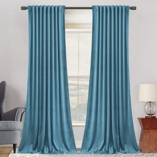 SNITIE Sky Blue 96 in Long Velvet Curtains with Back Tab and Rod Pocket Soft Privacy Light Filtering Velvet Drapes for Bedroom and Living Room, Set of 2 Panels, 52 x 96 Inches Long