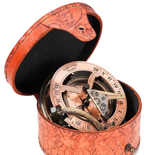 TREZZTOP Antique Brass & Copper Sundial Compass - Elegant Sundial Clock with Box, Ship Replica Watch, Ideal Gift for Collectors and Nautical Enthusiasts