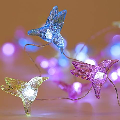 WSgift Hummingbird Decorative String Lights, 13.85 Ft 40 Cool White LED Weatherproof Battery Operated 8 Modes Spring Fairy Lights for Holiday Parties Bedrooms Weddings Gardens with Remote and Timer Cover