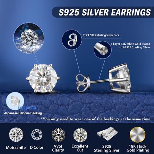 Moissanite boucle d'oreille luxe en argent massif coupe idéale