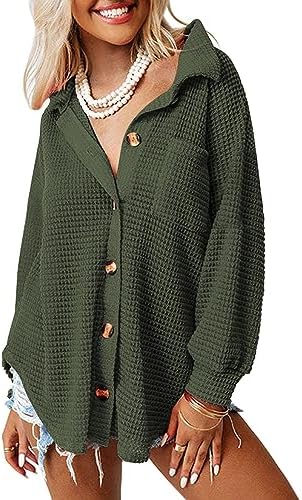 AUTOMET Womens Shackets Waffle Knit Casual Jackets Button Down Flannel Shirts Dressy Tops Fall Clothes 2023 Fashion Outfits