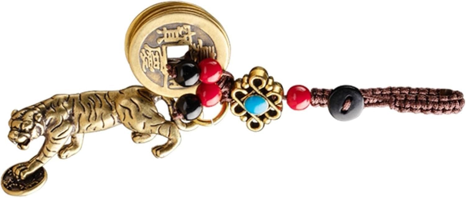 Zawieszka szczęśliwy tygrys z mosiądzu feng shui, brelok do kluczy samochodowych, mały breloczek ozdobny ornament na torbę