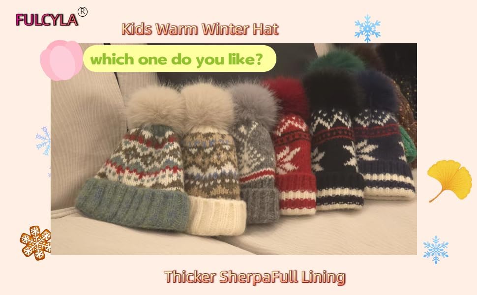 Kids Winter Knit Beanie Hat for Boys Girls Age 3-8 with Faux Fur Pom Warm Fleece Lined - Image 5