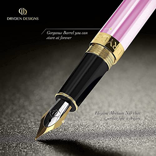 Dryden Designs Fountain Pen - Medium Nib 0.5mm | Includes 24 Ink Cartridges (12 Black 12 Blue) and Ink Refill Converter | Calligraphy Pen, Consistent Writing, Smooth Flow -Luscious Pink. - Thumbnail 7