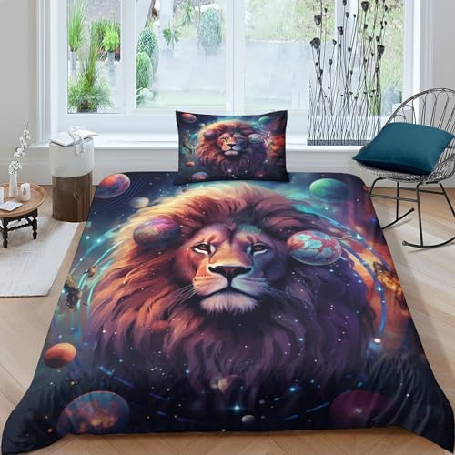 Housse de couette lion 3D et planètes pour chambre d'enfant