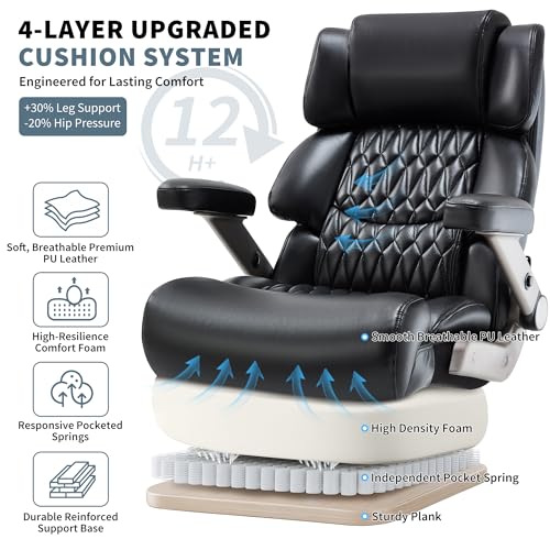 Big and Tall Office Chair 700lbs- Large High Back Executive Computer Desk Chair with 3D Flip-Up Arms, Adjustable Lumbar Support, Extra Wide Plus Size Seat, Heavy Duty Metal Base & Quiet Rubber Wheels - Image 3