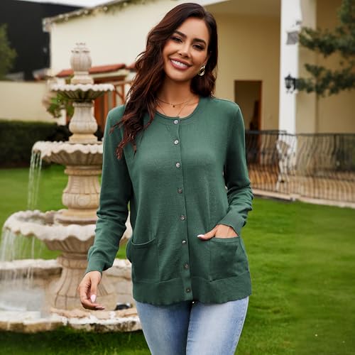 Women's Casual Open Front Button Long Sleeve Knit Pocket Lightweight Cardigan2