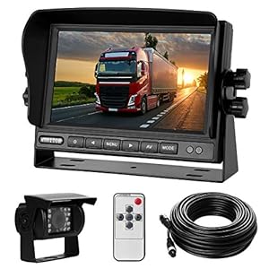 Backup Camera System Kit 7″ LCD Reversing Monitor +Rear View Back Up Camera with 170 ° Wide Angle, Waterproof IP68, 18 Infrared Night Vision for Trucks/RV/Trailers/Bus/Vans/Box Truck