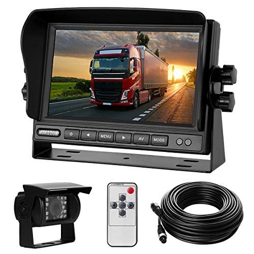 Backup Camera System Kit 7″ LCD Reversing Monitor +Rear View Back Up Camera with 170 ° Wide Angle, Waterproof IP68, 18 Infrared Night Vision for Trucks/RV/Trailers/Bus/Vans/Box Truck