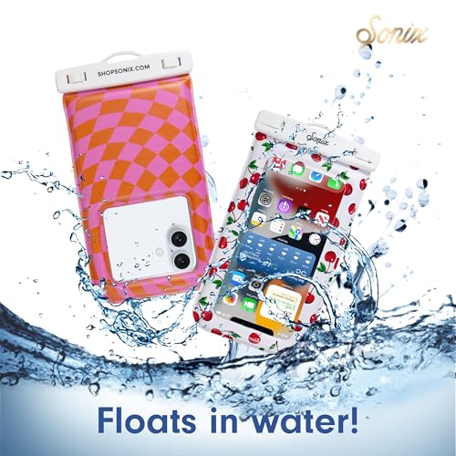 Sonix Waterproof Phone Pouch - Floating Phone Case Dry Bag w/Crossbody Lanyard - Beach Cruise Travel Essentials - Compatible w/All Devices, Touchscreen Friendly | Checkmate Pink/Orange by Sonix - Image 8
