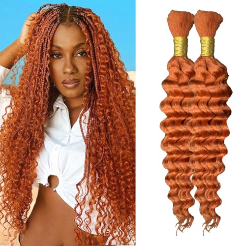 Eileen 350 ginger human braiding hair 16 Inch 100g 2 Bundles Deep Wave Bulk Human Hair for Braiding Curly Human Hair for Boho Braids Water Wet and Wavy Curls