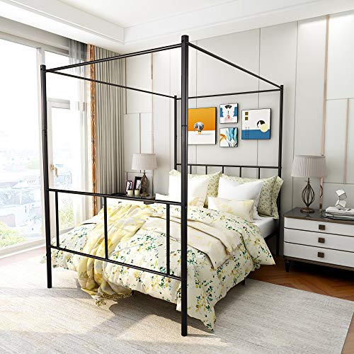 JURMERRY Canopy Bed Frame Metal Platform Mattress Foundation Box Spring Replacement Easy Assemble,Full Black JURMERRY Canopy Bed Frame Metal Platform Mattress Foundation Box Spring Replacement Easy Assemble,Full Black