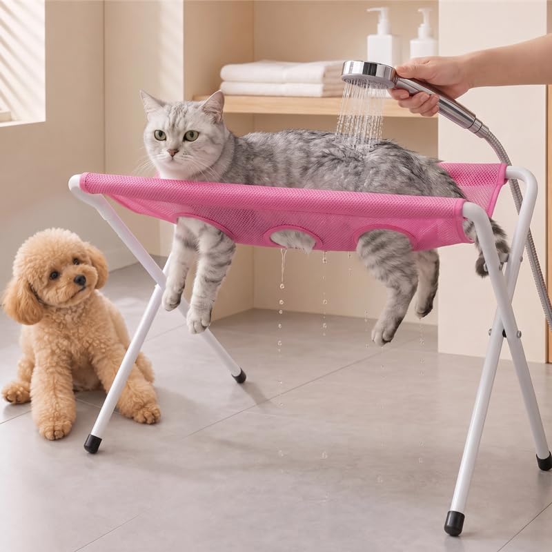 Dog Grooming Hammock Stand, Foldable Dog Bath Holder Sling Shower Chair