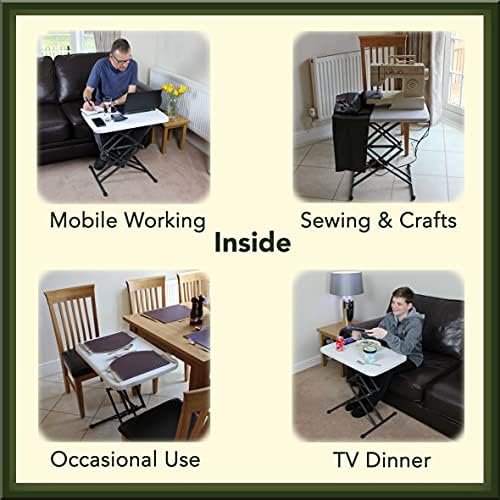 Height Adjustable Small Folding Table with Carry Bag | Folding Picnic Table, White Plastic Garden Side Table, Portable Camping Table | Foldable TV Dinner or Coffee Table, Collapsible Work Desk