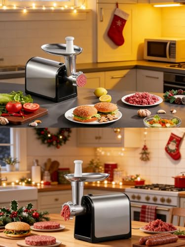 Image of Electric Meat Grinder, Sausage Stuffer with 3 Sausage Tubes, 2 Blades, 3 Plates, 3200W Max, Meat Grinder Heavy Duty for Home Kitchen Use, Stainless Steel (Black)