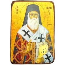 Iconsgr Wooden Greek Christian Orthodox Wood Icon of Saint Nectarios of Aegina / A0