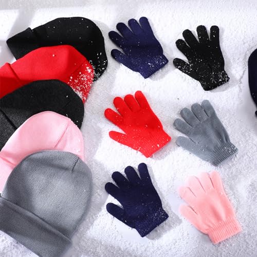 Image of Xtinmee 60 Pcs Kids Beanie and Gloves Winter Set Knit Hat and Gloves Bulk for Boys Girls Children Cold Weather Homeless Shelters Supplies, Multicolor