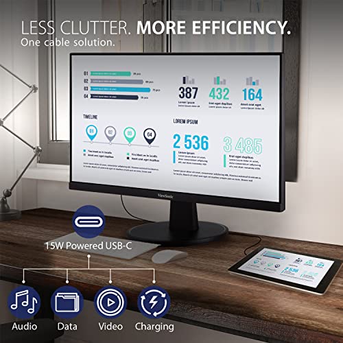 ViewSonic VA2447-MHU 24 Full HD USB-C Monitor - Ultra-Thin Bezel, FreeSync, 100Hz, Eye Care, HDMI & VGA for Home and Office