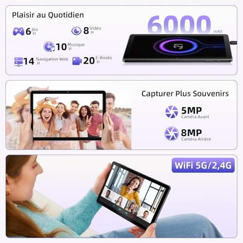 Image of 10 Inch Tablet, Android 15 Tablets with case, 18 GB RAM + 128 GB ROM(Expand to 1TB), Octa-Core, 1280x800 IPS HD Touchscreen, 5MP+8MP Dual Camera, BT5.0, 6000mAh, Widevine L1