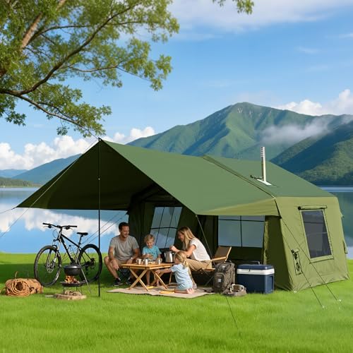 Image of Inflatable Tents for Camping, Large Blow Up Tent with Hand Pump, Easy Setup InflatableTent 4 Season Tent, Waterproof Oxford Air Glamping Tents for Camping Adult 4 /6 /8 Person