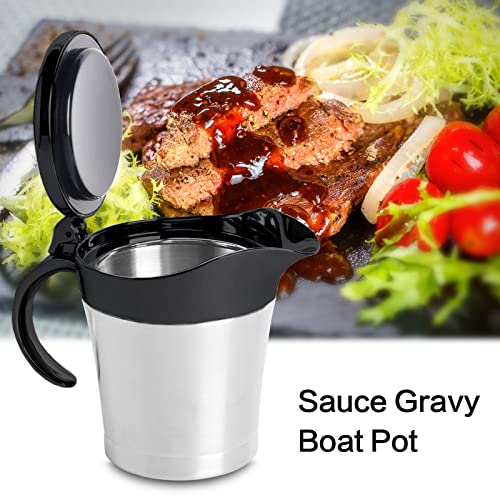 Stainless Steel thermal Gravy Boat, 16 Oz Double Insulated Gravy Sauce Jug with Hinged Lid for Family Dinner, Thanksgiving, Halloween, Christmas - Thumbnail 2