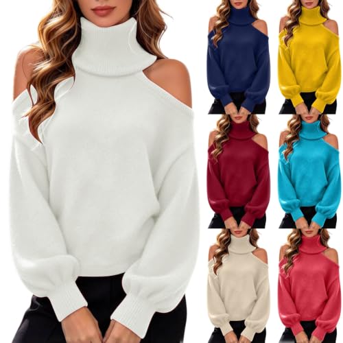 Turtleneck Sweater Women Oversized Cold Shoulder Tops Elegant Knit Pullover - image 1