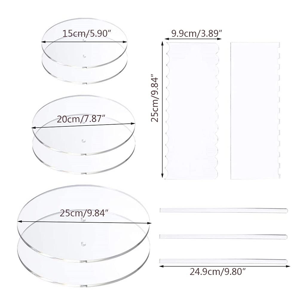 Ensemble de disques à gâteau ronds / carrés en acrylique, 11 pièces, planches de base circulaires avec trou central, peigne, grattoirs, tige de cheville, crème beurre, outils de décoration de de de